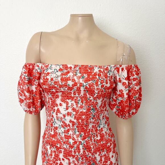 [Hello Molly] Orange Floral Print Smocked Ruffle Haven View Dress NWT Sz Large L - Picture 5 of 12